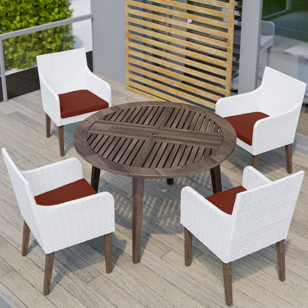 Ajax 5 piece teak dining set with cushions best sale